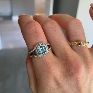 David Yurman Petite Albion Ring with Blue Topaz and Diamonds